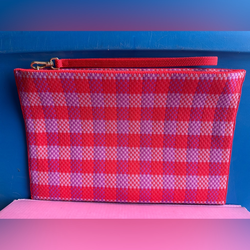 Rothy's Red and Pink Gingham Wristlet Clutch